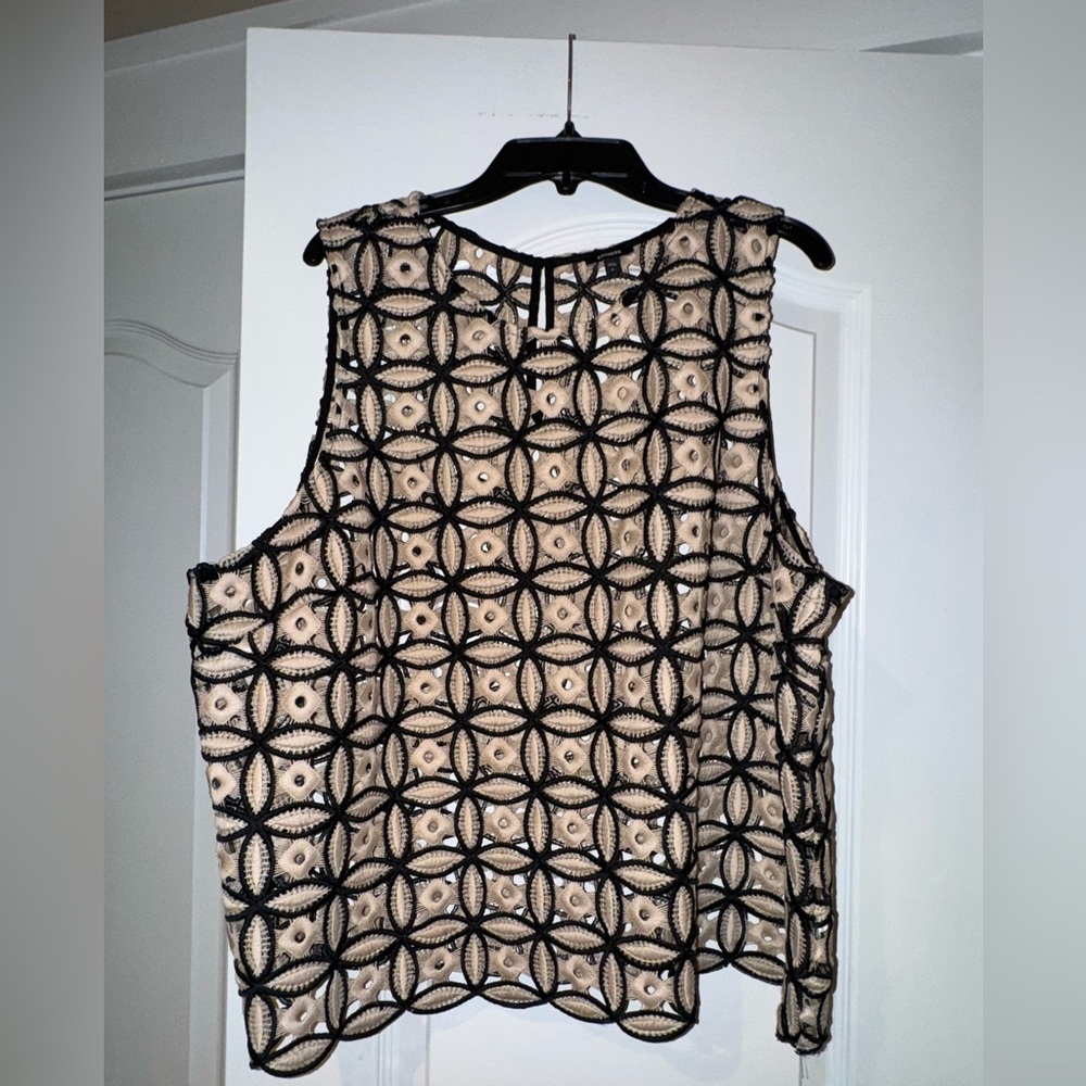 Express Beige Crochet Overlay Tank with Black Accents